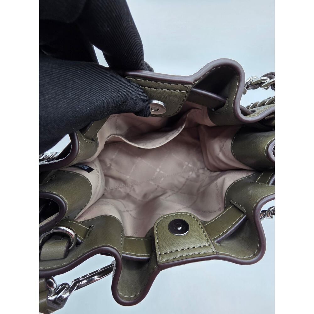 Michael Kors Mina Small Chain Leather Satchel Crossbody Olive Green Silver MK - Picture 16 of 16